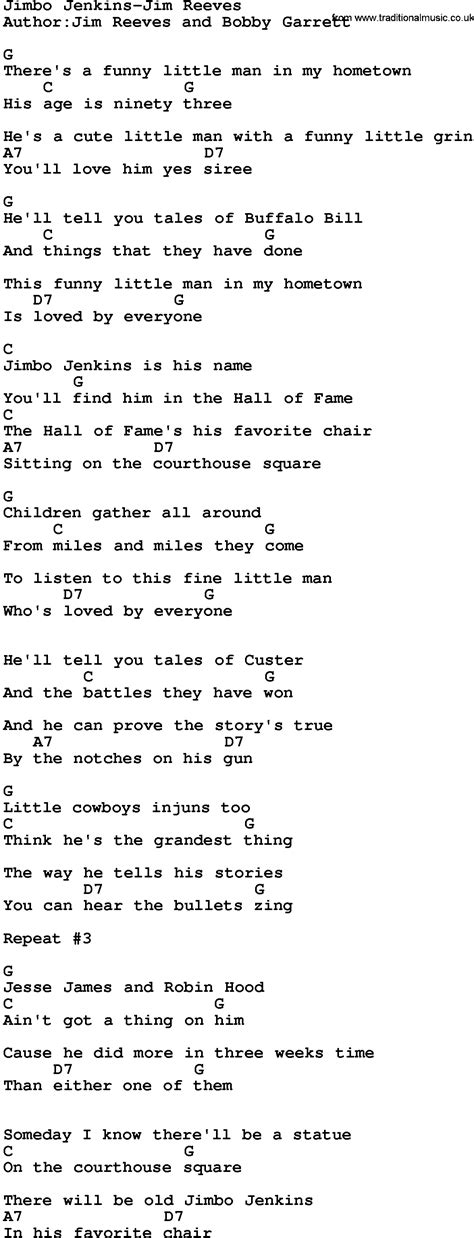 Country Music Jimbo Jenkins Jim Reeves Lyrics And Chords