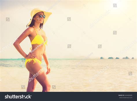 Asian Woman Wearing Yellow Bikini Swimsuit Stock Photo Edit Now