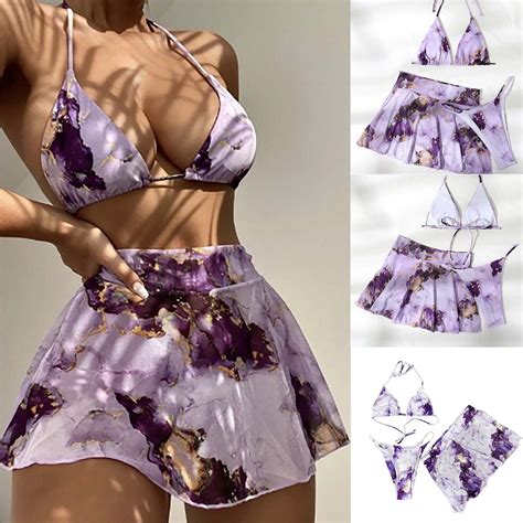 Floenr Piece Bikini Swimsuit Set For Women Sexy Halter V Neck Tie Back Low Waisted Flounce