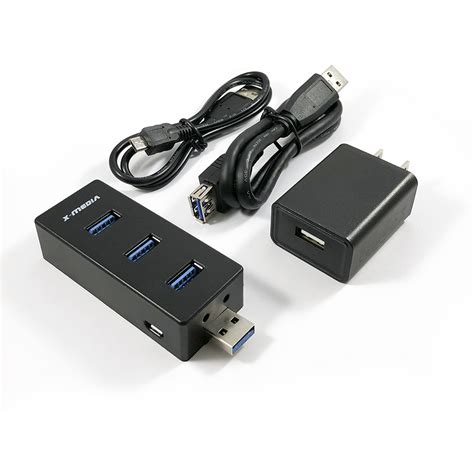 X-MEDIA USB 3.0 4-Port Expandable Mini Hub w/AC Adapter