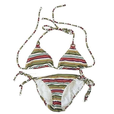 American Eagle Outfitters Swim American Eagle Yellow Red Striped 2 Piece Bikini Bathing Suit