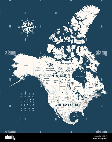 Carte vectorielle du Canada États Unis et Mexique avec les États