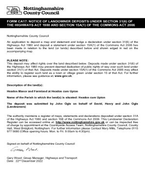 Fillable Online Form Ca Notice Of Landowner Deposits Under Section