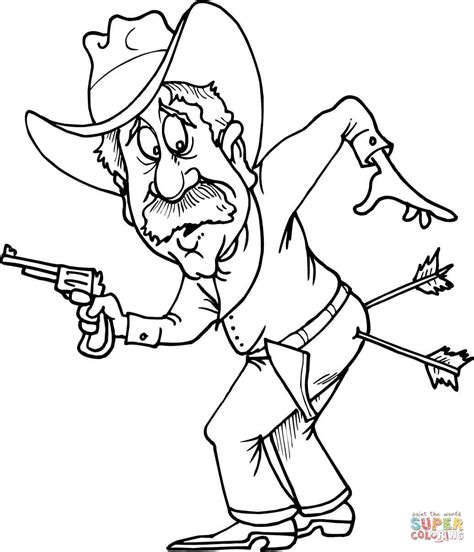 Coloriage Cowboy avec deux flèches dans le cul Coloriages à