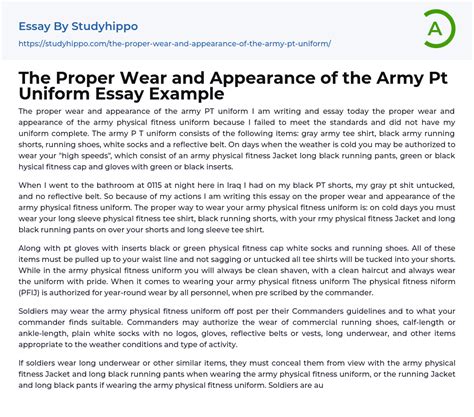 The Proper Wear And Appearance Of The Army Pt Uniform Essay Example