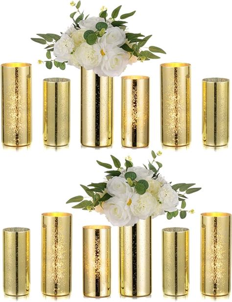 Amazon Glass Cylinder Vases Set Of Hewory Glittery Gold Vase