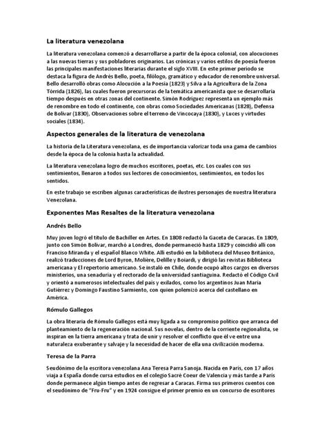 La Literatura Venezolana | PDF | Venezuela | Novelas