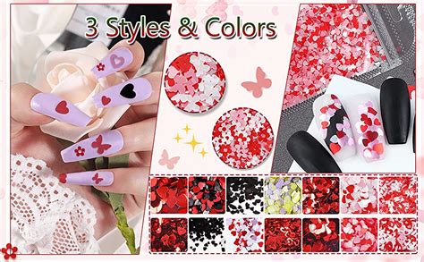 Amazon Heart Nail Art Decals Red Heart Nail Sequins Holographic