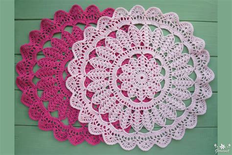 Round Crochet Doily Cotton Hot Pink Napkin Lace Table Decor Delicate Hand Knitted Doilies Pink