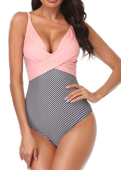 B Prity Women S One Piece Swimsuits Tummy Control Front Cross Bathing