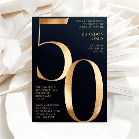 50th Birthday Invitation Template Black And Gold Modern Minimalist