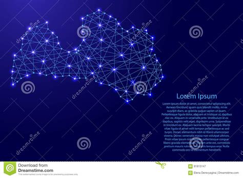 Kaart Van Letland Van Veelhoekige Blauwe Lijnen Gloeiende