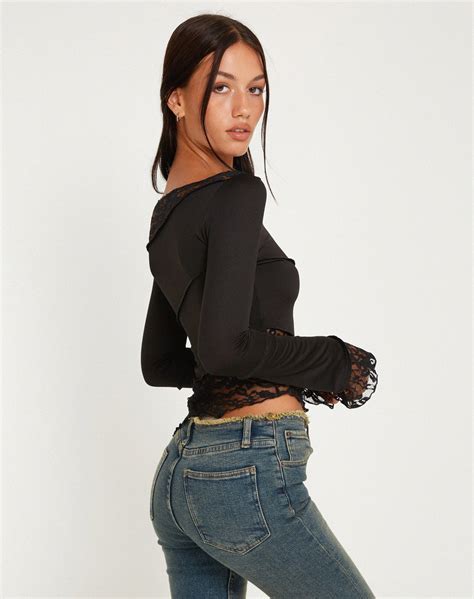 Lace Black Long Sleeve Top Lucca