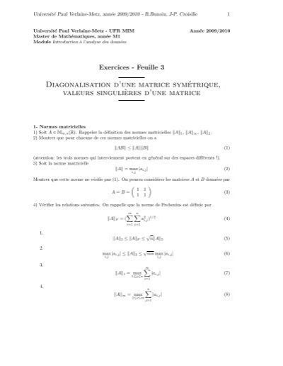 Diagonalisation D Une Matrice Sym Trique Valeurs Singuli Eres D Une