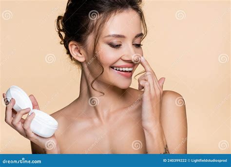Positive Model With Naked Shoulders Applying Stock Photo Image Of Smiling Apply 240399222