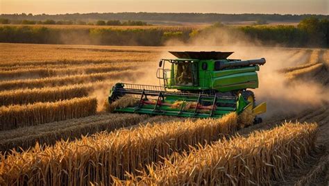 Premium Photo A Combine Harvester In The Field Harvests Wheat Harvest