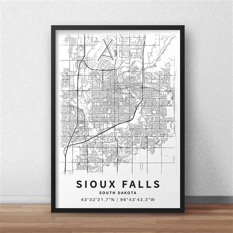 Printable Map of Sioux Falls, South Dakota, USA With Street Names