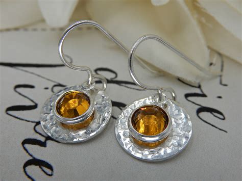 Swarovski Birthstone Earrings, November Birthstone Earrings, Topaz