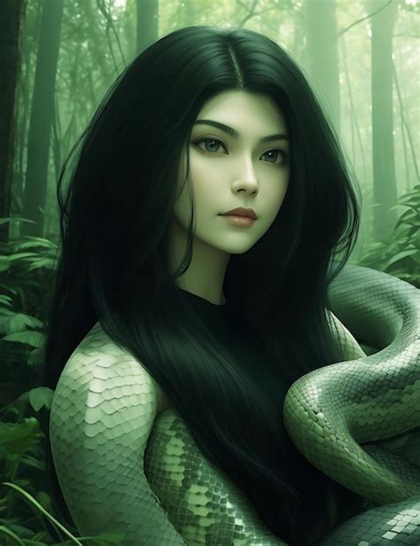 Premium AI Image A Pretty Blonde Holding A Wild SnakeBeautiful Snake Girl In A Forest