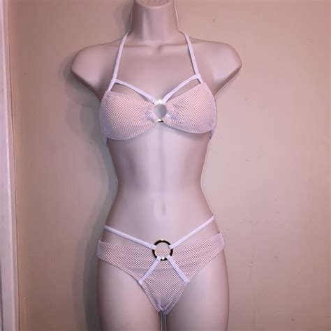 Swim Swimsuit Fishnet Strappy Nude White Bikini Poshmark
