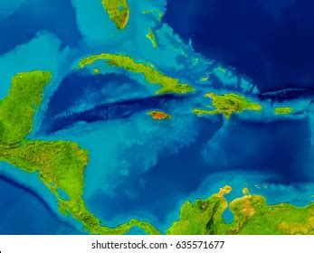 Jamaica Highlighted Red On Physical Map Stock Illustration