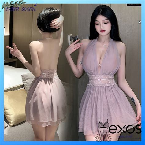 Exos Lingerie Set G String Sexy Erotic Lace Babydoll Women S Nightgown Shopee Malaysia