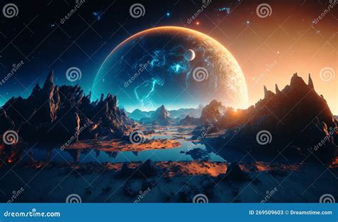 Fondo De Planetas Espaciales Paisaje Planetario Distante En Cosmos Con Exoplanetas Arte