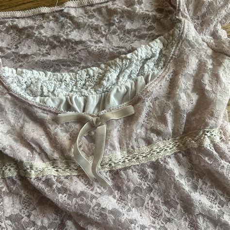Pink Lace Shirt Cute Bow And Lacey Details Womens Depop
