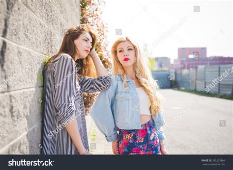Two Beautiful Blonde Brunette Girl Having Stock Photo Shutterstock