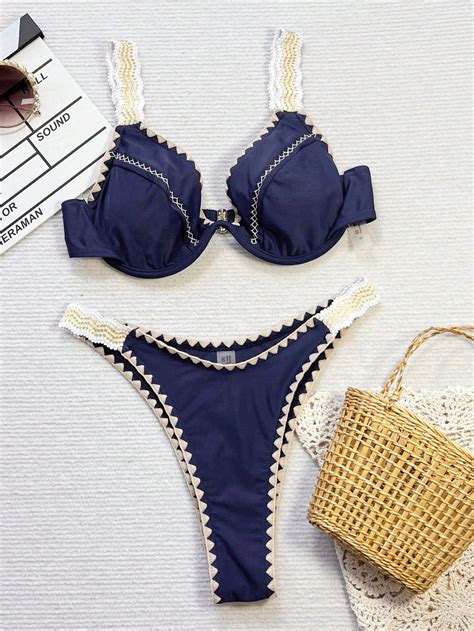 Swim SXY Conjunto de bikini con aros de sujeción en contraste de color adecuado para vacaciones
