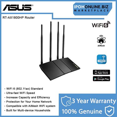 ASUS RT-AX1800HP AX1800 Dual Band Smart WiFi 6 802.11ax AiProtection ...