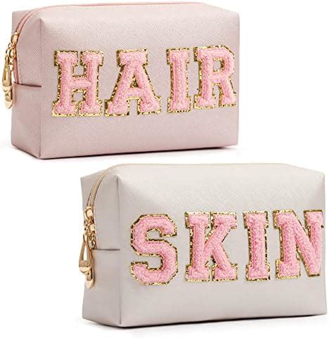 3 Pcs Preppy Patch Makeup Bag Travel Cosmetic Bag With Chenille Letter