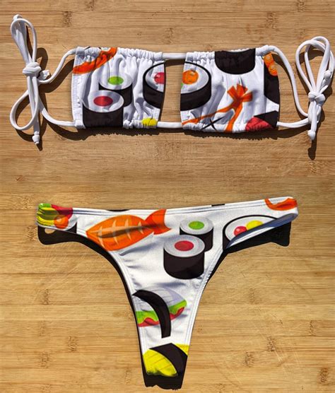 Swimwear Square Halter Tie Bikini Set Sushi Thong Cheeky Full Coverage String Top Bathing