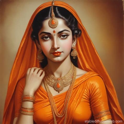 Vintage Sita Devi With Orange Colour Clothes Prompts Stable Diffusion