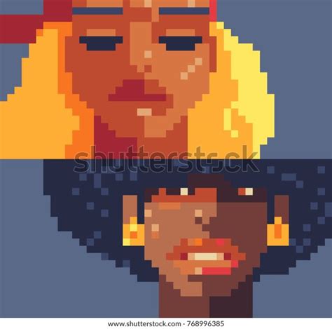 Pixel Art Girls Charaktere Blonde Und Stock Vektorgrafik Lizenzfrei