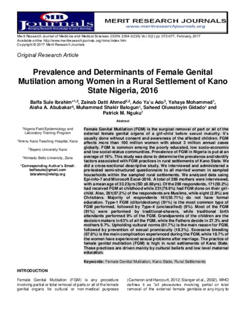 Pdf Prevalence And Determinants Of Female Genital Mutilation Among