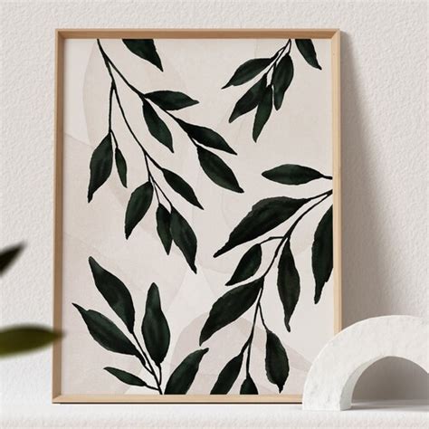 Abstract Boho Leaf Art Print Minimalist Botanical Printable Etsy