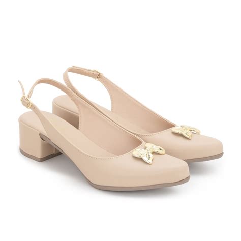 Sapato Feminino Slingback Scarpin Detalhe Laço Bico Fino Salto bloco Nude Shopee Brasil