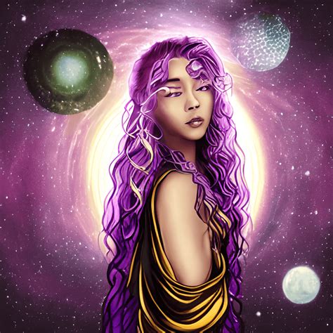 Space Goddess With Purple Flowing Hair Surrounded By Moons · Creative