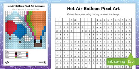 Hot Air Balloon Pixel Art Template Colouring Twinkl KS