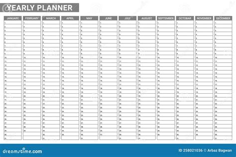 Yearly Calendar Empty Planner Template List Of Task Monthly Written On