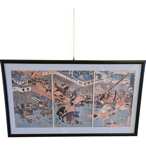 Vintage Japanese Triptych Woodcut By Utagawa Yoshitora