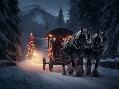 Premium Photo Horses Pulling A Carriage With A Man In A Red Hat