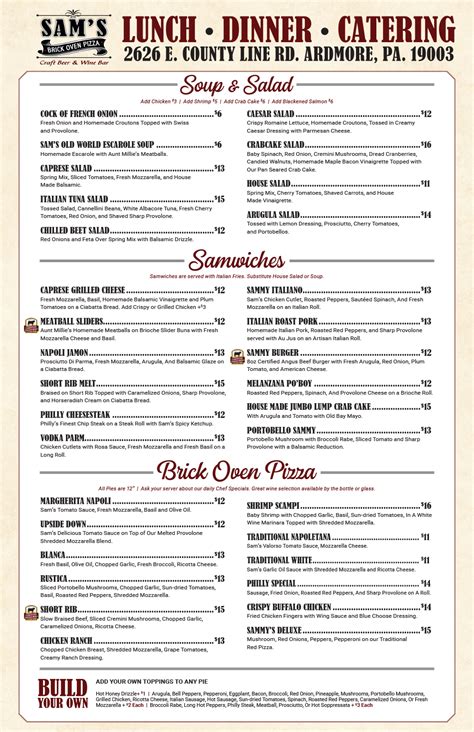 Sams New Restaurant Menu 2023 2 — Sams Brick Oven Pizza And Boardwalk