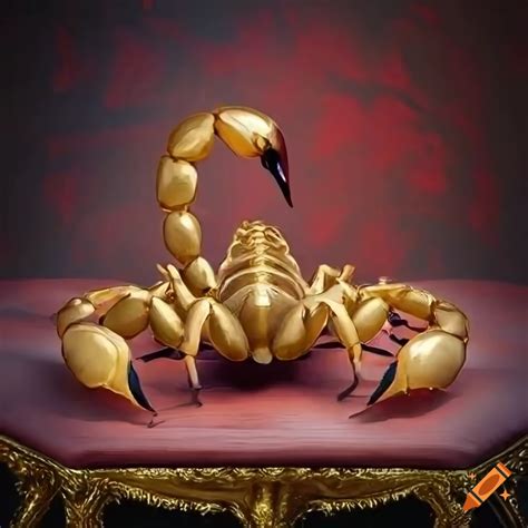 Luxury table with a golden scorpion and king crown seat on Craiyon
