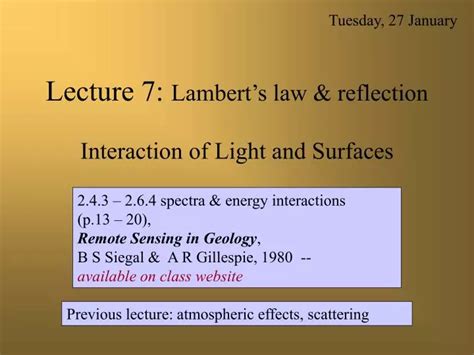 Ppt Lecture 7 Lamberts Law And Reflection Interaction Of Light And