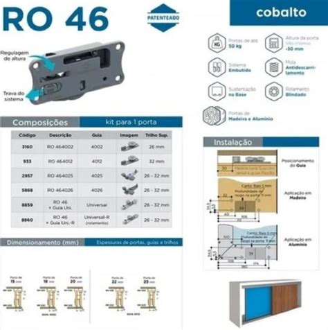 Sistema Deslizante Kit Roldana Ro46 Guia 4002 Embutido 50kg Rometal