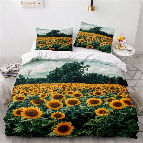 Sunflower Duvet Cover Sets King Size Rustic Farmhouse Bee Bedding Set