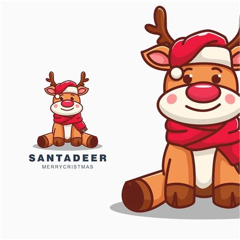 Design De Mascote De Personagem De Veado Papai Noel Vetor Premium