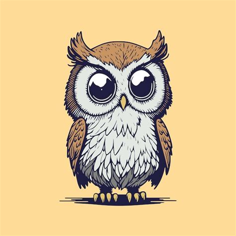 Premium Vector A Cartoon Owl With Big Eyes Sits On A Yellow Background